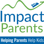 Blue and Green ImpactParents logo with roller coaster