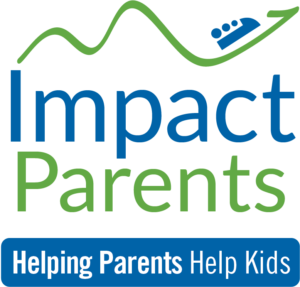 Blue and Green ImpactParents logo with roller coaster